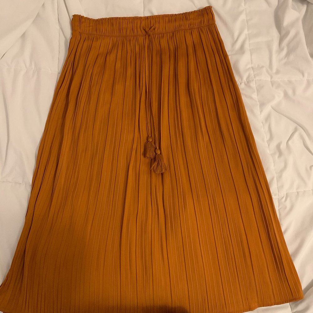H&M Midi Pleated Skirt Burnt Orange
